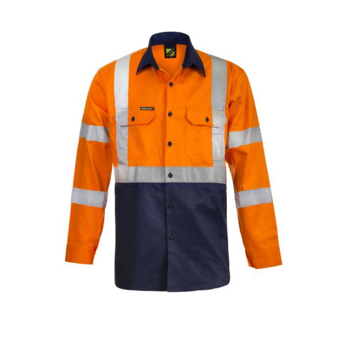 Picture of WorkCraft, Hi Vis Two Tone Front Long Sleeve Cotton Drill Shirt X Pattern CSR Reflective Tape